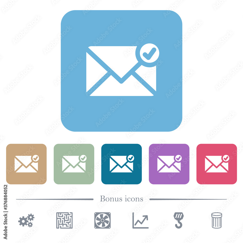 Poster mail sent flat icons on color rounded square backgrounds