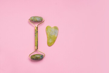 Guasha green natural gemstone face roller. Anti aging self care tool. 