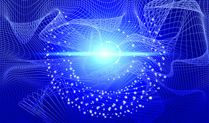 Abstract futuristic background with bright flashes, rays and neon network. EPS10