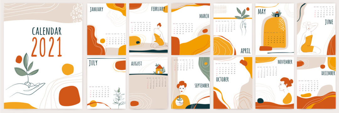 2021 calendar in modern eco nature life style.