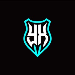 Initial Y X letter with shield modern style logo template vector