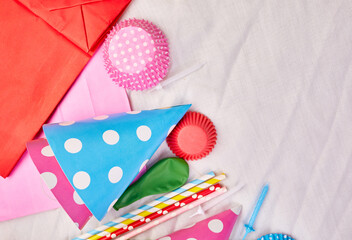 Birthday or party greeting card, colorful festival items, party.