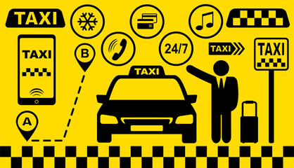 set of taxi car icons on yellow background © mallinka1