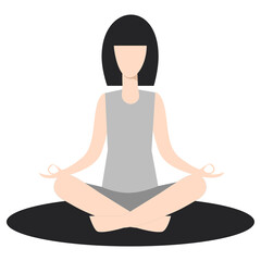 Girl practicing yoga in lotus meditative pose. Monochrome vector illustration. Woman meditation. Isolated on a white background.