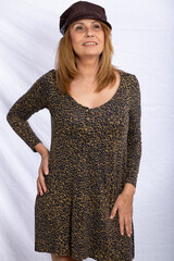 beautiful blonde woman over 50 in photo studio