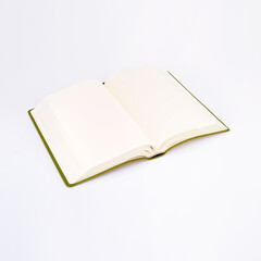 Open book in colour cover with white sheets isolated on a white background