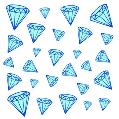 Blue diamond crystal gemstone mineral geometric abstract set pattern. Cartoon style. Stone accessory decoration isolated on white background.