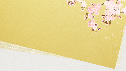 Cherry blossoms painted on gold leaf background