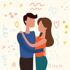 Fototapeta premium Hugs of a man and a woman. Cartoon flat style vector illustration. Vector illustration