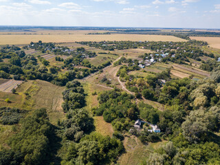Obraz premium Agricultural village in Ukraine. Aerial drone view.