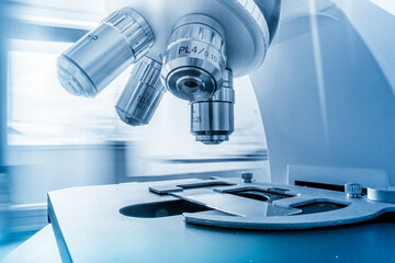 laboratory, microscope for chemistry biology test samples, examining liquid and medical equipment