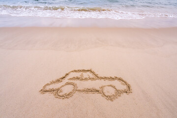 Hand drawn image of a car in sand