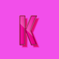 Glass and neon violet realistic font character, vector illustration