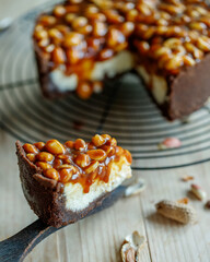 Cheesecake. Soft cottage cheese cake with nuts. High quality photo.