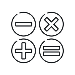 Obraz premium line style math calculator, accounting icon. calculator keys include count formula, minus, addition, division and equal symbol, math interface. Vector illustration. design on white background. EPS 10