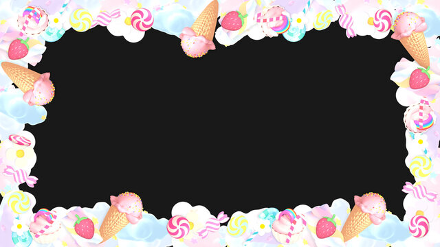 Sweet candy frame on black background. 3d rendering picture.