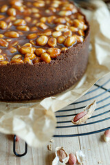 Cheesecake. Soft cottage cheese cake with nuts. High quality photo.