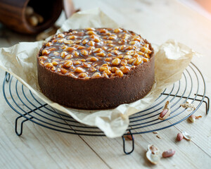 Cheesecake. Soft cottage cheese cake with nuts. High quality photo.