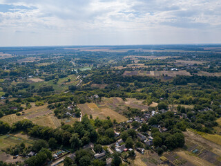 Fototapeta na wymiar Agricultural village in Ukraine. Aerial drone view.