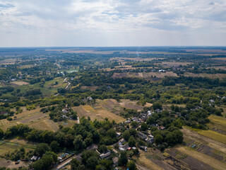 Agricultural village in Ukraine. Aerial drone view.