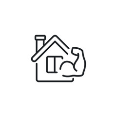 fitness at home icon, gym fit, workout house, training sport exercise, thin line web symbol on white background - editable vector illustration eps10