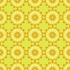 field of sunflowers. seamless floral pattern. Golden inflorescences on a soft green background.