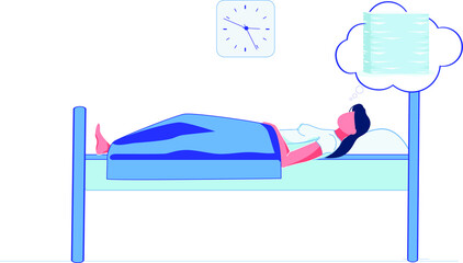 its midnight and the girl is sleeping while dreaming about work. 