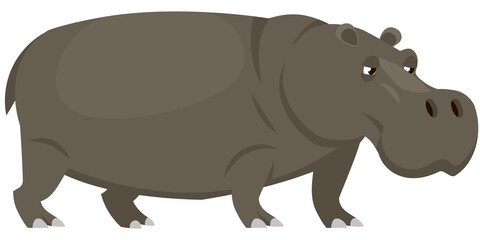Standing hippopotamus three quarter view. African animal in cartoon style.