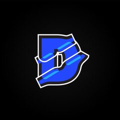 Abstract blue character from a font set with white stokes, vector illustration