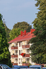 Monotones modernes Wohnhaus, Mehrfamilienhaus, Neustadt, Bremen, Deutschland