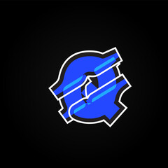 Abstract blue character from a font set with white stokes, vector illustration