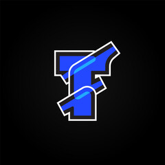 Abstract blue character from a font set with white stokes, vector illustration