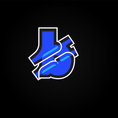 Abstract blue character from a font set with white stokes, vector illustration