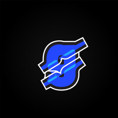 Abstract blue character from a font set with white stokes, vector illustration