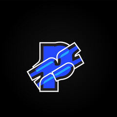 Abstract blue character from a font set with white stokes, vector illustration