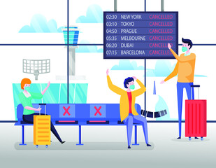 passengers waiting for their flights on the airport in pandemic times. 