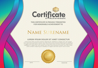 certificate template with flow lines ornament and modern texture pattern background.