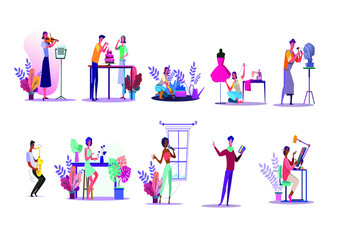 Different professions such a fashion designer, artist, musician, singer, baker etc are shown here. 