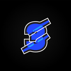 Abstract blue character from a font set with white stokes, vector illustration