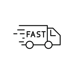 Fast delivery truck icon, line style. Fast delivery services, order fast shipping. Vector illustration. Design on white background. EPS 10 