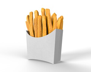 Blank Disposable French Fries Paper Box Pack For Mockup and Branding presentation, 3d render illustration.