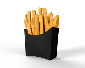 Blank Disposable French Fries Paper Box Pack For Mockup and Branding presentation, 3d render illustration.