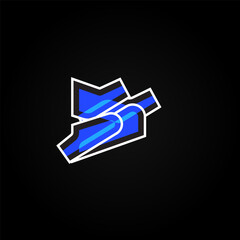 Abstract blue character from a font set with white stokes, vector illustration