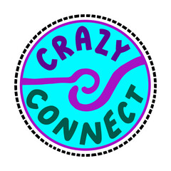 Crazy connect hand drawn vector illustration logo in cartoon doodle style