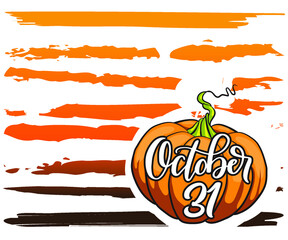 Lettering October decorated with the theme of autumn Halloween with pumpkin lanterns. , Halloween night background with pumpkin. Idea for flyers and banners, creative illustration design