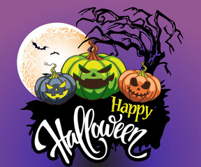 Halloween pumpkin with funny scary faces different shapes and colors, Idea for flyers and banners, creative illustration design