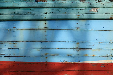 Zeebrugge old colorful fishing boat detail blue wood