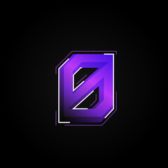 Futuristic purple/blue character from a fontset with dashed strokes and blending effects, vector illustration