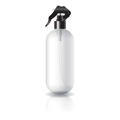 Blank clear oval round cosmetic bottle with black spray head for beauty or healthy product.