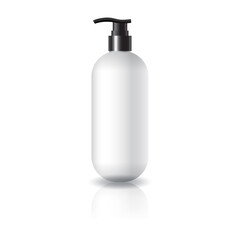 Blank white oval round cosmetic bottle with black pump head for beauty or healthy product.